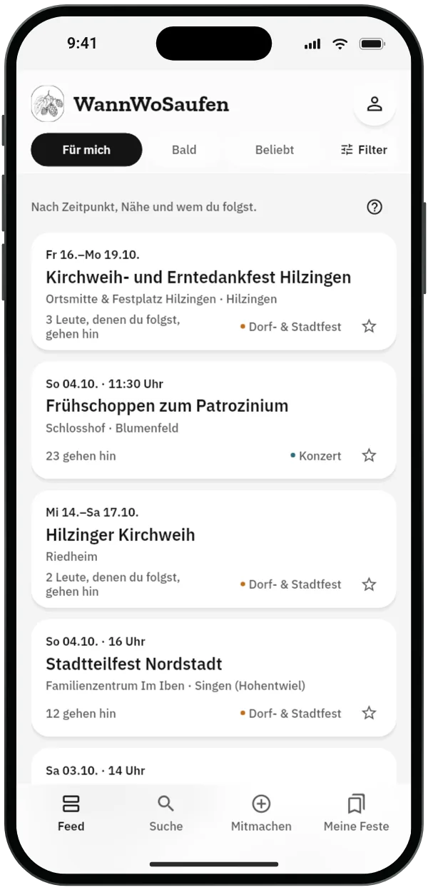 Der Feed: die Feste im Hegau mit Datum und Ort
