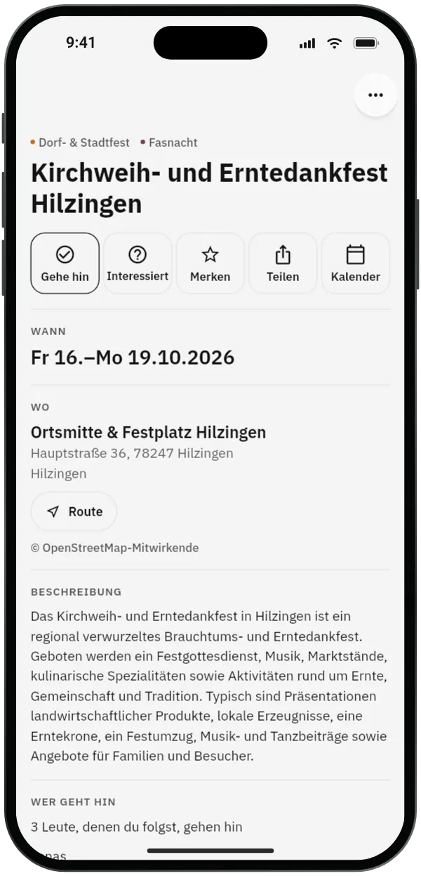 Eine Festseite mit Datum, Ort und „Gehe hin“